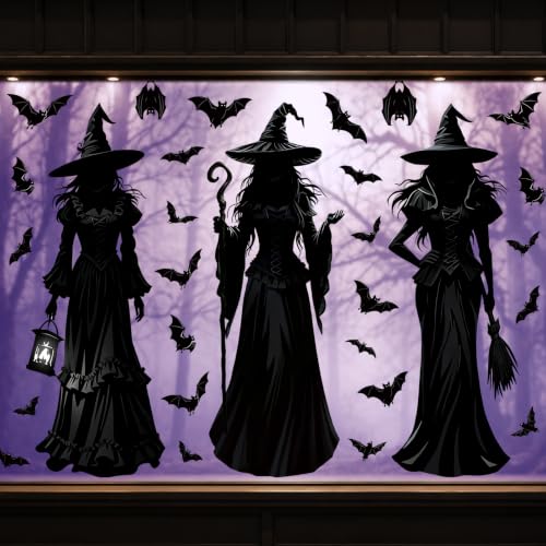 Large Black Witch Window Cling Stickers - Halloween Decoration, 6 Sheets - Variation: Large Black Witches