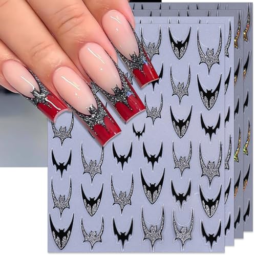 Halloween Bat Nail Stickers Glitter Gold & Silver French Tips - Mix - 4 Sheets