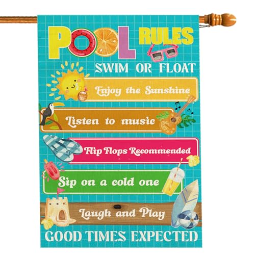 Summer Pool Decor Garden Flag - Funny Pool Rules Outdoor Banner