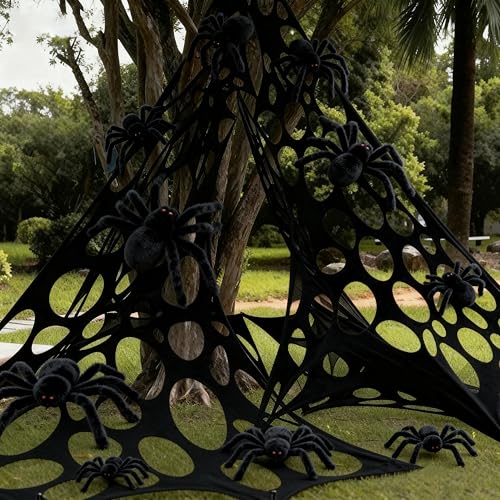 Halloween Outdoor Giant Spider Web with Fake Spiders - Black, Variation of THIS listing