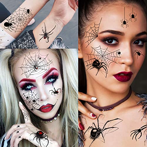 Halloween Temporary Tattoos Spider Web Set for Kids & Adults - 8 Sheets Spider-Web Variation
