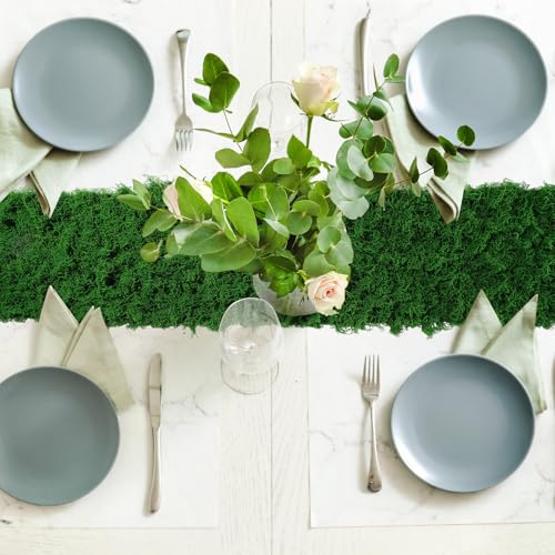 Dark Green Artificial Moss Table Runner for Halloween Party Decor - 2 Pack