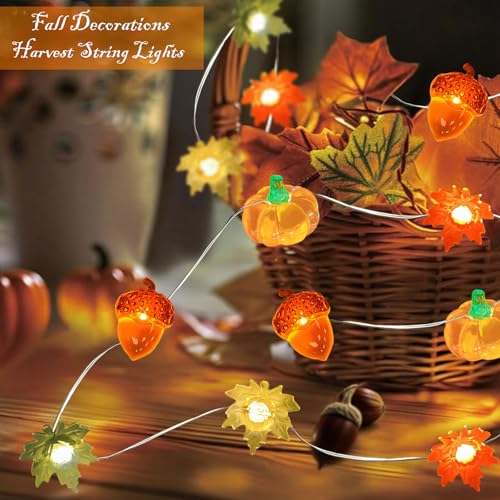 Autumn Thanksgiving Fairy String Lights 16.7Ft 50 LED 3D Pumpkin & Leaf Decor