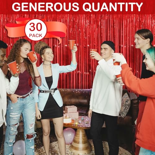 Red Foil Fringe Curtain Backdrop Pack - 30 Count, 3.3x8.2 Ft Party Decorations