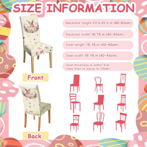 Easter Chair Covers Bunny Print Set - 6 Removable Seat Covers for Spring Holiday Decor