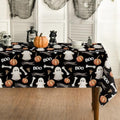 Halloween Tablecloth 52 x 70 Inch Rectangular Ghost Pumpkin Black - Durable Polyester