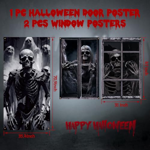 Halloween Skull Window Door Decorations Cover Set - Skull Variation