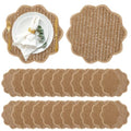 Gandeer 24 Pcs 13-Inch Brown Scalloped Woven Paper Placemat - Wavy Border