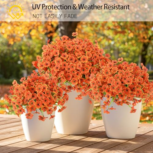 Artificial Fall Flowers Bundle - UV Resistant Mums for Outdoor Decor, 6 Pack
