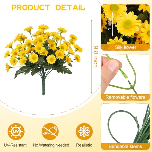 Artificial Daisy Flower Bundles - UV Resistant Faux Silk Fall Decor - Yellow, 6 Bundles
