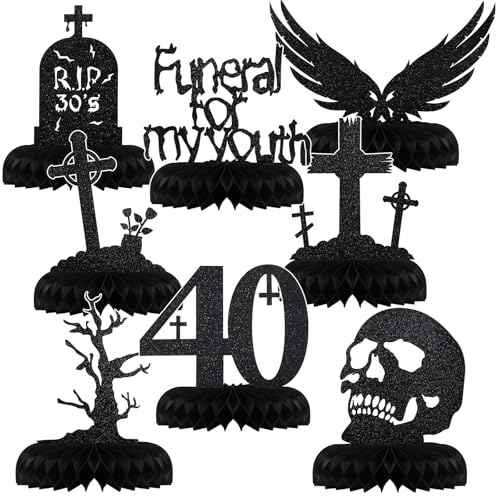 Black Glitter 8-Pack Death to My 30s Birthday Decorations - 40th Party Variation of Black / 40th