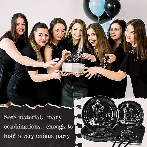 30th Birthday Party Supplies Tableware Set for 24 Guests - Black & White RIP to 20s Theme