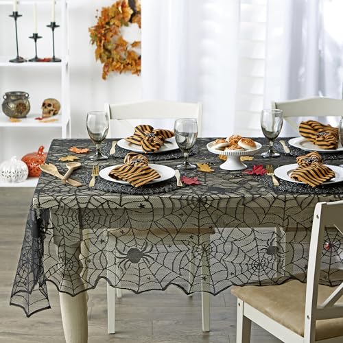Spider Web Lace Overlay Tablecloth - Gothic Halloween Decor 54x72 Inches - Variation: Spider Web / 72" x 54"