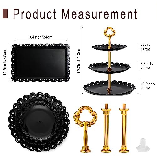 Black 3-Tier Cupcake & Dessert Stand Set - 9 Pieces for Parties and Events