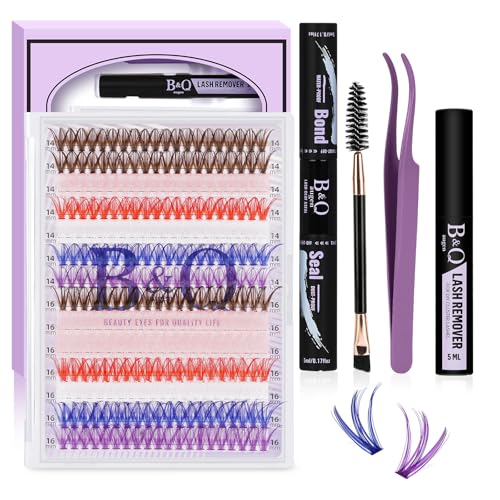 Rainbow Colored False Eyelash Kit - 280PCS DIY Volume Lashes with Glue & Remover - Variation of Colored Light