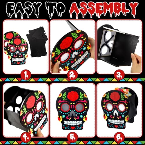 Halloween Sugar Skull Wooden Candy Box Set - Spooky Decor & Storage
