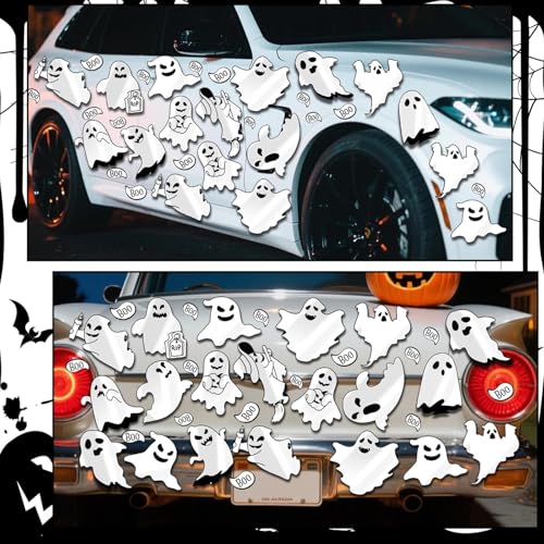 36Pcs Halloween Ghost Magnetic Car Decals Reflective Ghost Stickers for Outdoor & Garage Decor