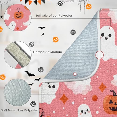 Halloween Pumpkin Kitchen Dish Drying Mat - 18 x 24 Inches, Ghost Pink Variation