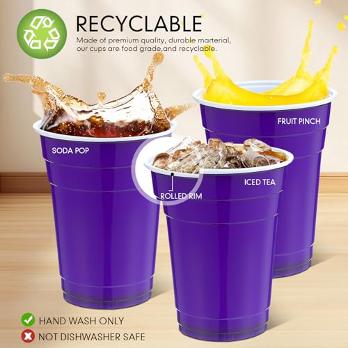 Purple Disposable Plastic Cups 16 oz Bulk Pack for Weddings & Parties - Mimorou