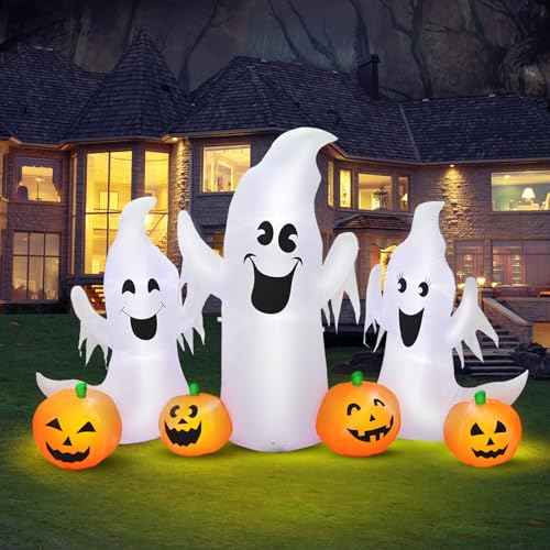 7FT Halloween Inflatable Ghosts & Pumpkins Set with LED Lights for Yard & Garden Decor