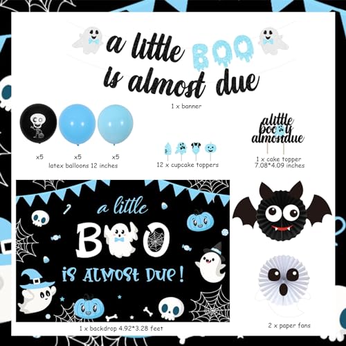 Halloween Baby Shower Decorations for Boys Blue and Black Party Supplies