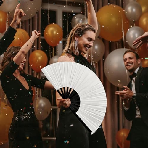 Silver Large Folding Rave Hand Fan - Halloween Festival Party Accessory