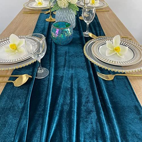 Teal Blue Velvet Table Runner 10ft 20x120 Inch 5-Pack Wedding & Event Decor