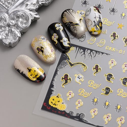 Halloween Gold Spider Web Bat Nail Art Stickers - Variation 06 for DIY Spooky Manicure