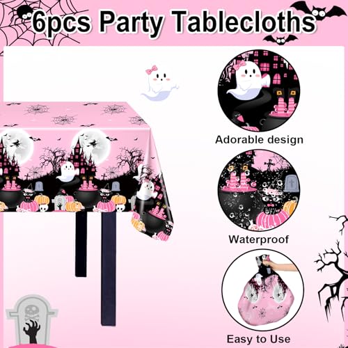 6 pcs Pink Halloween Boo Party Tablecloths Baby Shower Decorations - Waterproof & Disposable