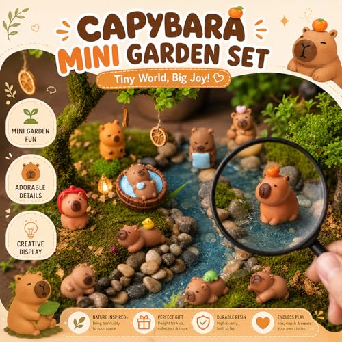 Mini Capybara Figurines Set - Resin Animal Decor for DIY Crafts, Cake Toppers & Fairy Gardens