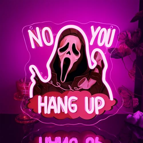 Neon Sign Halloween Ghostface Mask Pink & Black USB Powered Spooky Decor