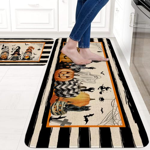 Halloween Kitchen Rug and Mat Set - Gnome Pumpkin Ghost Design, Variation of Halloween-Gnomes