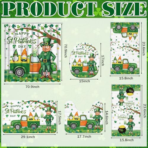 St. Patrick's Day Bathroom Set with Shower Curtain Rug Towels – Waterproof Decor