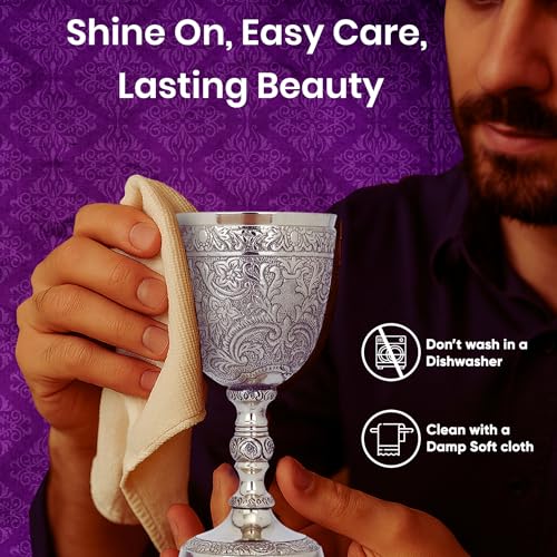 Brass Goblet - Medieval-Style Gold Embossed Chalice for Ceremonial Use, Wine & Gifts - 7 oz / 210 ml - Brass Goblet