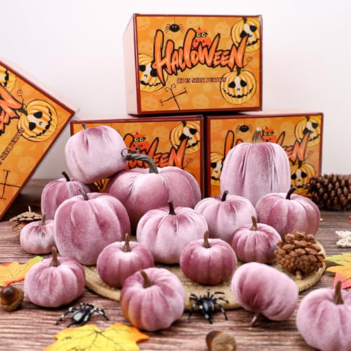 Purple Velvet Pumpkins Set of 16 Fall Halloween Thanksgiving Decor