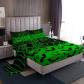 Feelyou Halloween Bat Bed Sheets Set - Green Queen Size Kids Bedding - Spider Web Design, Halloween Decor