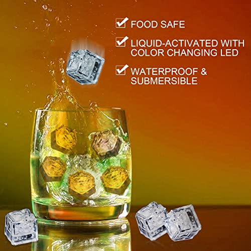 Orange LED Ice Cubes for Drinks 96 PCS Liquid Activated Waterproof Party Decor