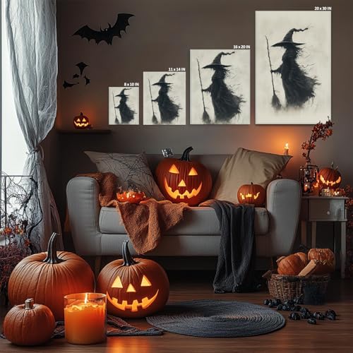 Halloween Witch Wall Art Canvas - Forest Witchy Decor for Bedroom & Party - 11x14 Inch - Variation of Witch-02