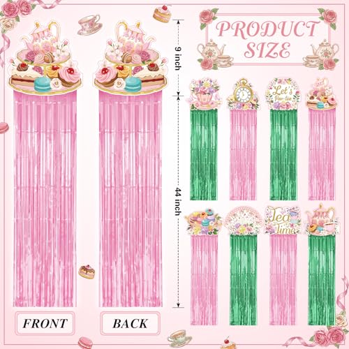 Tea Party Pink Green Hanging Decorations Set - 8 Pieces for Celebrations