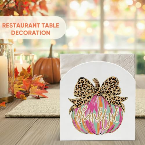 Fall Thankful Leopard Print Pumpkin Napkin Holder Decor Desk Stand - Fall2
