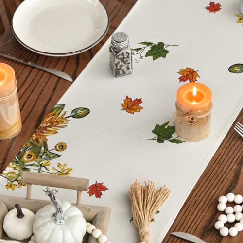 13x90 Inch Beige Fall Table Runner - Durable Polyester Home Decor