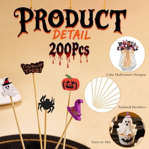 Wood Halloween Picks for Appetizers and Cocktails - 200PCS, Fall Party Decor
