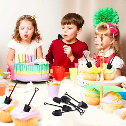 Black Mini Shovel Disposable Plastic Spoons for Desserts Party Use - 60 Pcs