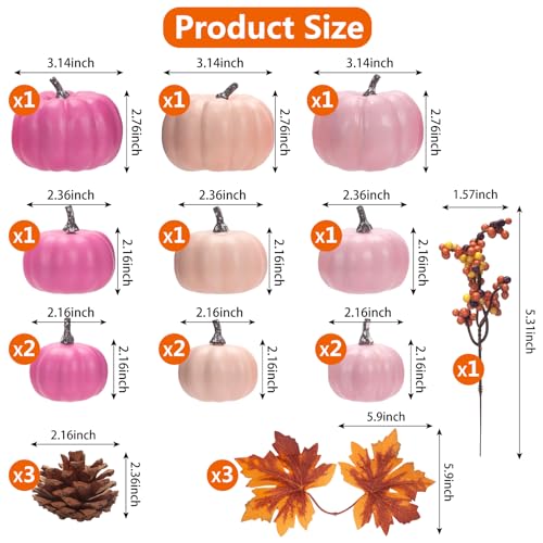 Pink Fall Pumpkin Decor Set - 22 pcs Autumn Harvest Wreath & Table Decorations (Assorted Pink)