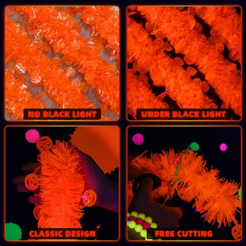 Neon Pumpkin Halloween Garland - 26ft Fluorescent Tinsel Decor with Pumpkins - Variation of THIS listing