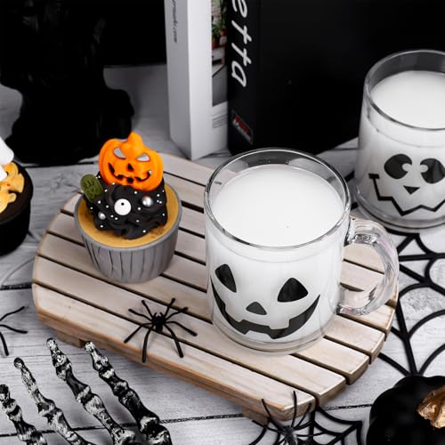 Halloween Glass Coffee Mug Set - Spooky Pumpkin Face Drinkware, 4 Pack