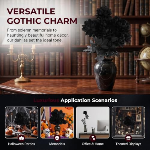 Halloween Black Artificial Flower Stem - Faux Dahlia for Gothic & Memorial Decor