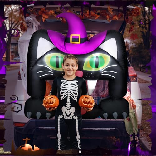 Halloween Inflatable Cat Car Decoration - 4.3FT LED Trunk or Treat Decor - Black & Green