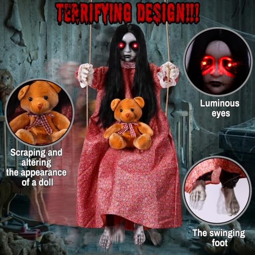 Halloween Animatronics Hanging Swinging Girl Decor - Outdoor Spooky Decoration