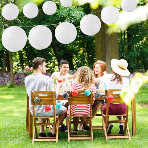 10 Inch White Paper Lanterns - Pack of 40 Hanging Chinese Japanese Decor